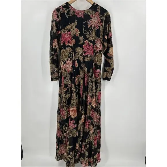 Vintage 90s Starina Dress Womens M Floral Lace Broche Grunge Fairy Maxi Romantic - Picture 3 of 10